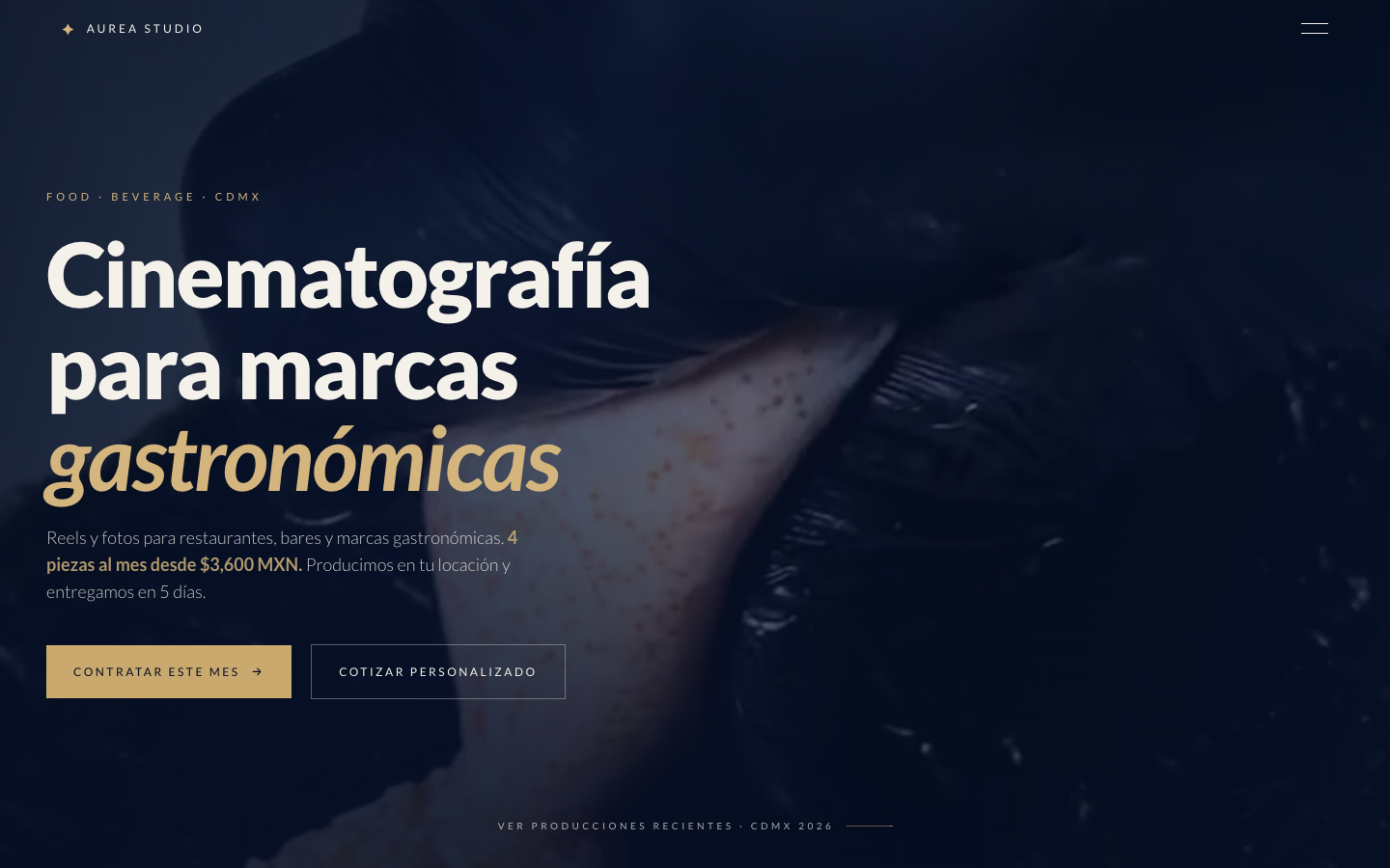 Sitio web de Aurea Studio, food cinematography en CDMX