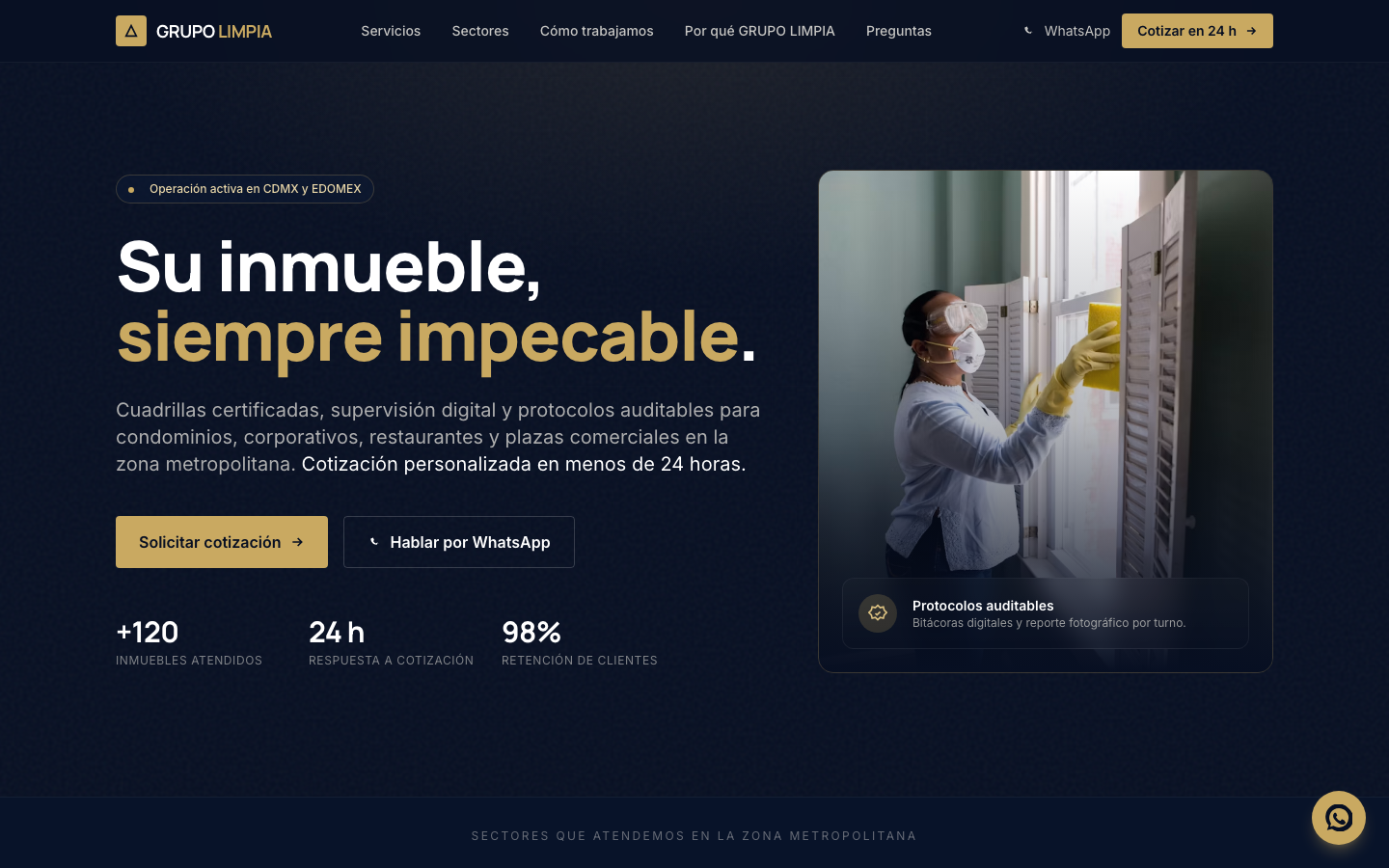 Sitio web de Grupo Limpia, limpieza B2B en CDMX